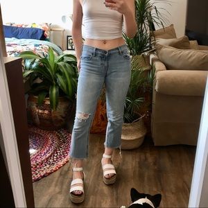 Light Wash Crop Flare Petite Jean